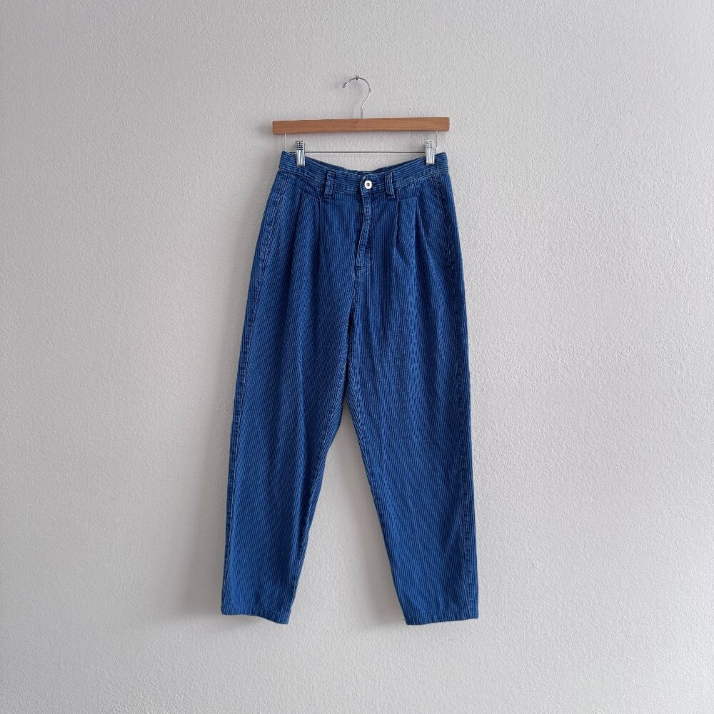 Vintage Railroad Stripe High Rise Liz Claiborne Tapered Leg Mom Denim Jeans 26